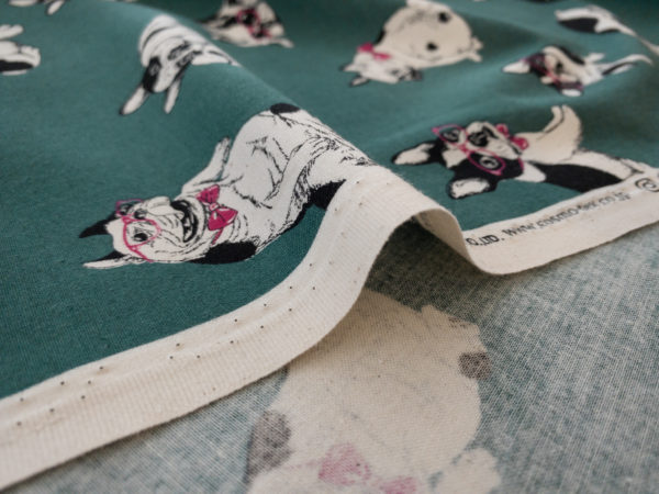 Japanese Cotton Sheeting - French Bulldog - Teal