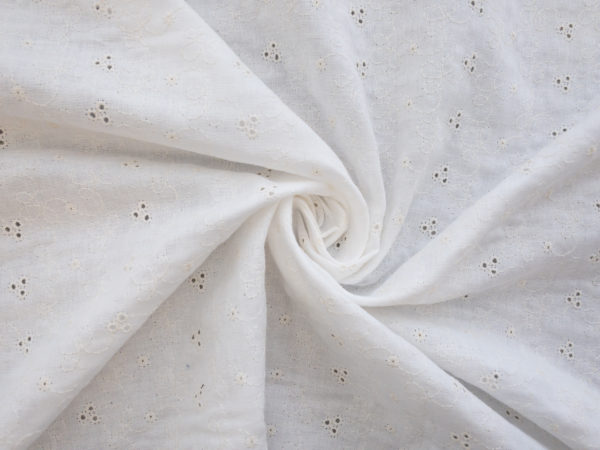 Japanese Embroidered Cotton Double Gauze - White