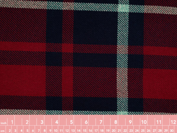 Designer Deadstock - Midweight Cotton Twill Plaid - Red/Navy/Mint