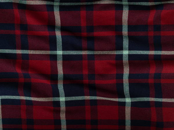 Designer Deadstock - Midweight Cotton Twill Plaid - Red/Navy/Mint