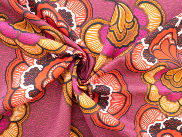 Italian Designer Deadstock - Cotton Voile Print - Bold Blooms - Red/Orange