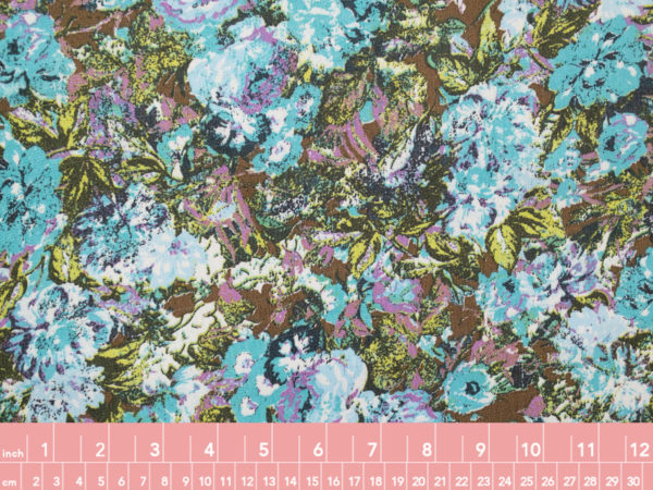 Designer Deadstock - Rayon Crepe - Overgrown Floral - Green/Purple