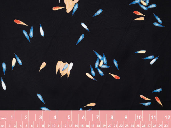 Designer Deadstock - Rayon Crepe - Falling Petals - Black/Blue