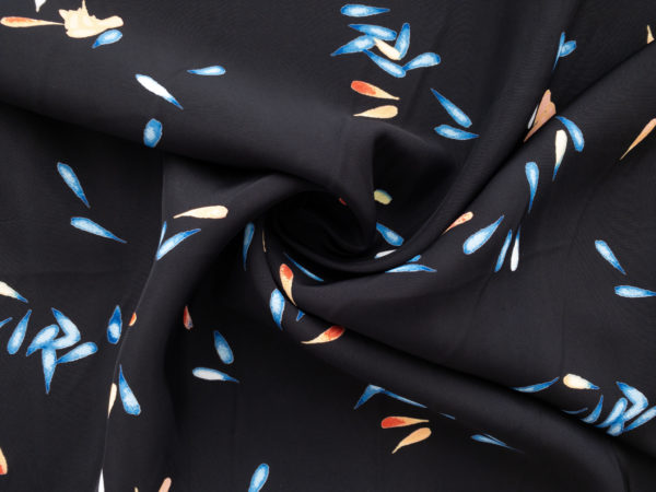 Designer Deadstock - Rayon Crepe - Falling Petals - Black/Blue