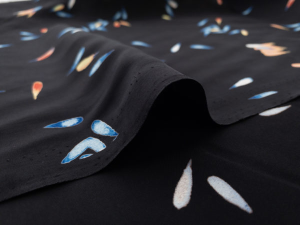 Designer Deadstock - Rayon Crepe - Falling Petals - Black/Blue