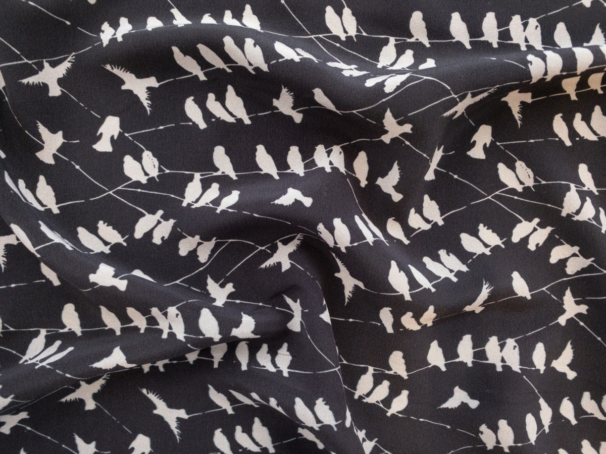 Designer Deadstock – Silk Crepe – Birds - Stonemountain & Daughter Fabrics