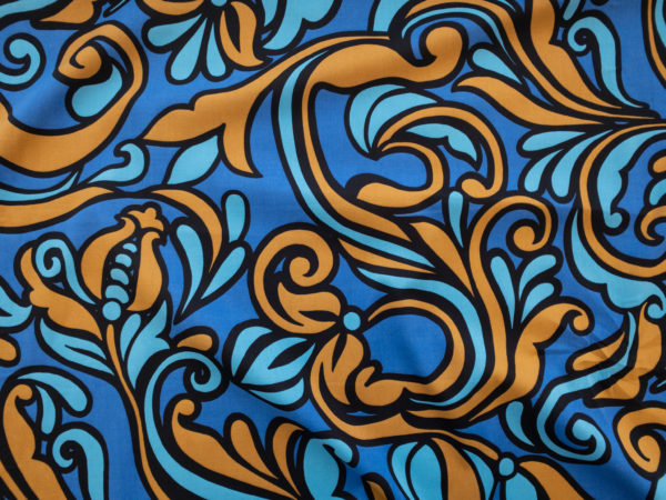 Italian Designer Deadstock - Cotton Lawn - Stained Glass Floral - Blue/Sienna