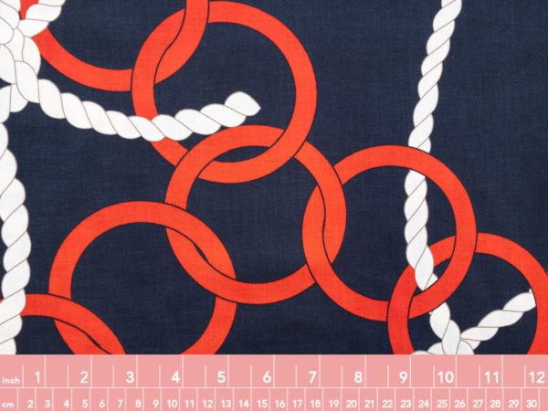 Italian Designer Deadstock - Cotton Lawn - Ropes and Rings - Navy/Red