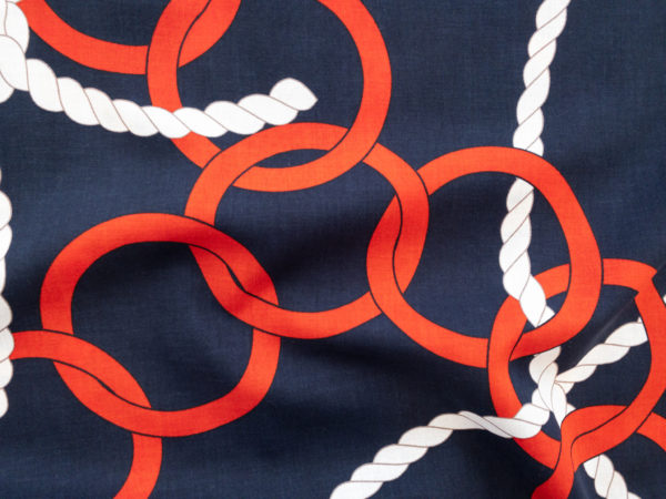 Italian Designer Deadstock - Cotton Lawn - Ropes and Rings - Navy/Red