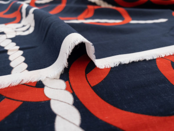 Italian Designer Deadstock - Cotton Lawn - Ropes and Rings - Navy/Red