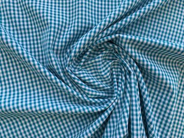 Cotton Seersucker Oxford – Gingham – Teal