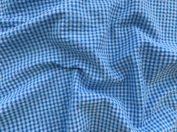 Cotton Seersucker Oxford – Gingham – Sky Blue