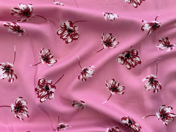 Designer Deadstock - Rayon Challis - Floating Floral - Pink