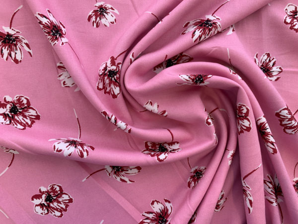 Designer Deadstock - Rayon Challis - Floating Floral - Pink
