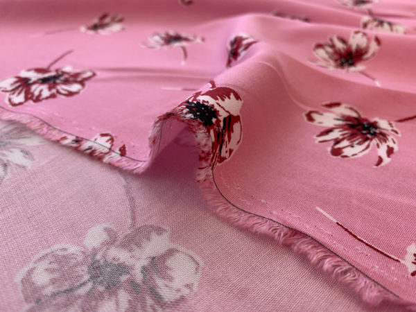 Designer Deadstock - Rayon Challis - Floating Floral - Pink