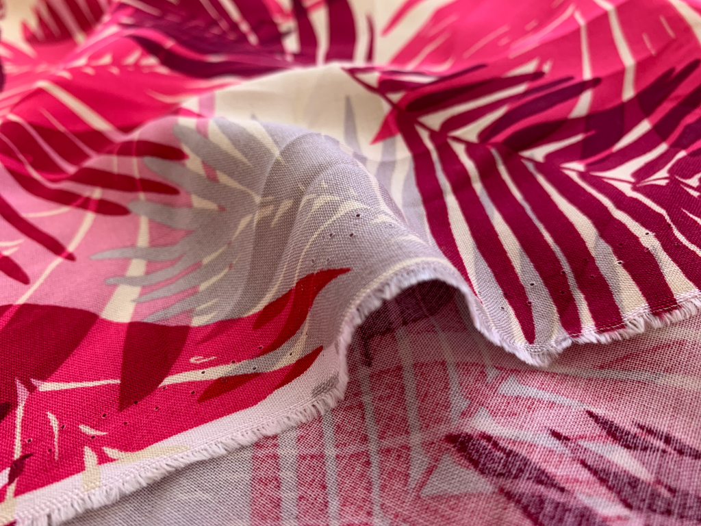 Designer Deadstock - Rayon Challis - Palm Leaves - Hot Pink ...