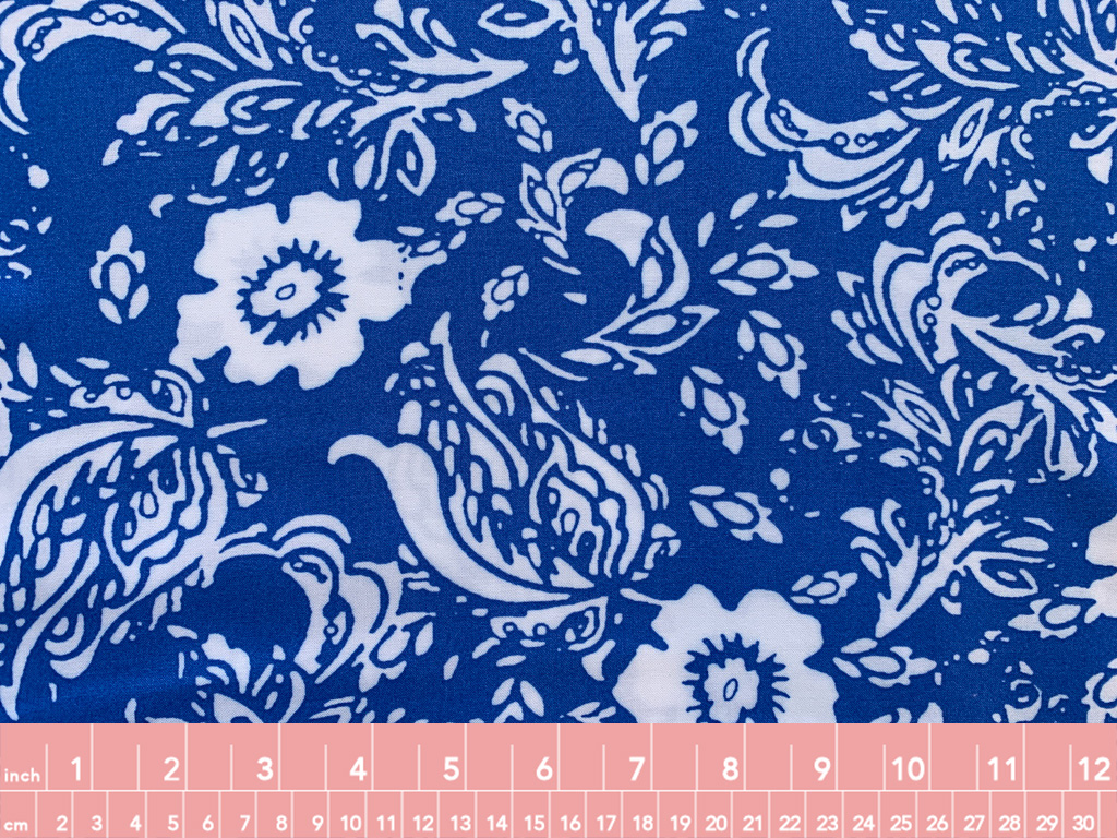 Designer Deadstock - Rayon Challis - Paisley Blue Floral ...