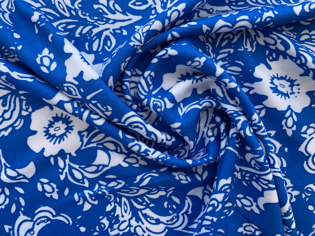 Designer Deadstock - Rayon Challis - Paisley Blue Floral ...