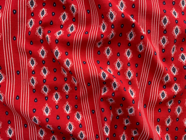 Designer Deadstock – Rayon/Linen Slub Challis – Bandana Stripe – Red