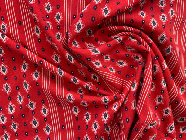 Designer Deadstock – Rayon/Linen Slub Challis – Bandana Stripe – Red