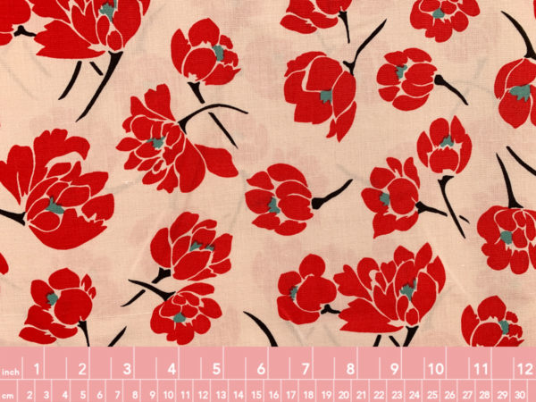 Designer Deadstock – Rayon/Linen Challis – Floating Lotus – Red