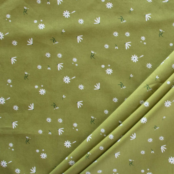 Birch – Organic Cotton Poplin – Daisies – Avocado