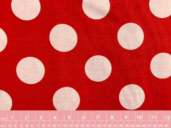 Designer Deadstock – Linen/Rayon Slub – Polka Dot – Scarlet/Ivory