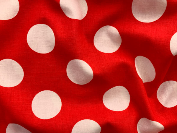 Designer Deadstock – Linen/Rayon Slub – Polka Dot – Scarlet/Ivory