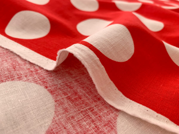 Designer Deadstock – Linen/Rayon Slub – Polka Dot – Scarlet/Ivory