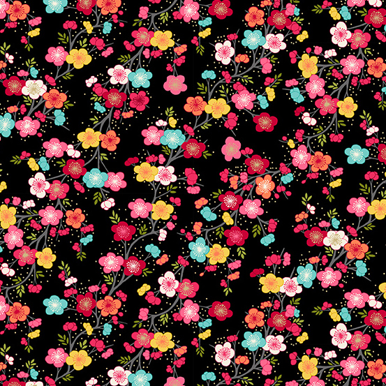 Quilting Cotton Blossom Black Stonemountain & Daughter Fabrics