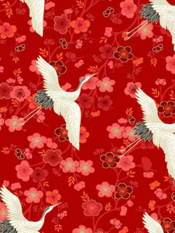 Quilting Cotton – Hikari – Cranes – Red