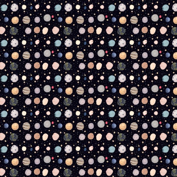 Quilting Cotton – Galaxies - Small Planets - Black Multi