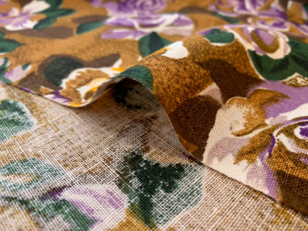 Designer Deadstock - Printed Linen - Mocha Flower