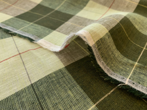 Designer Deadstock - Yarn Dyed Linen - Moss Plaid