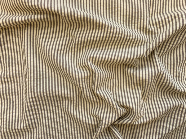 Designer Deadstock - Yarn Dyed Seersucker - Brass/Natural Stripe