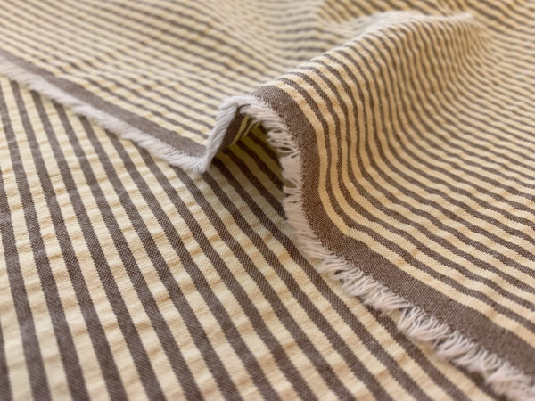 Designer Deadstock - Yarn Dyed Seersucker - Brass/Natural Stripe