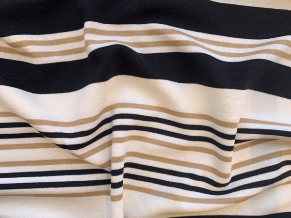 Designer Deadstock - Rayon/Nylon Ponte Knit - Black/Tan Stripe