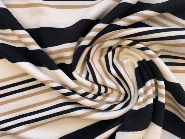 Designer Deadstock - Rayon/Nylon Ponte Knit - Black/Tan Stripe