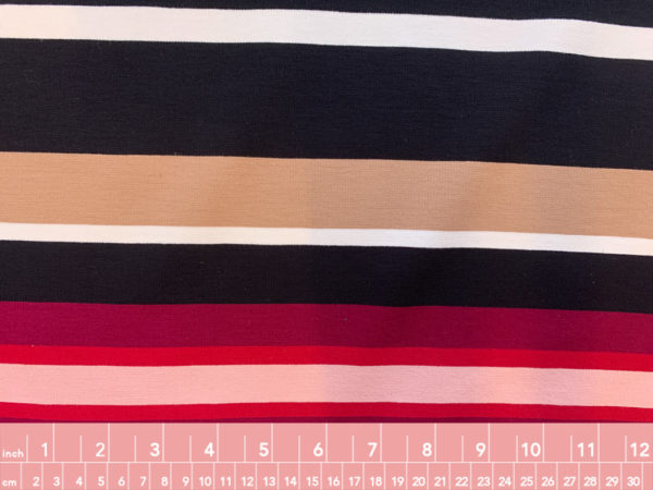 Designer Deadstock - Rayon/Nylon Double Knit - Black/Claret Stripe