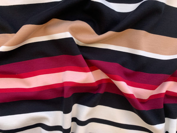 Designer Deadstock - Rayon/Nylon Double Knit - Black/Claret Stripe