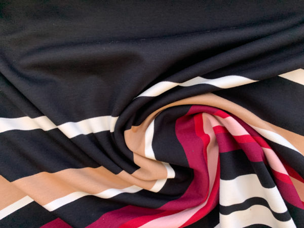Designer Deadstock - Rayon/Nylon Double Knit - Black/Claret Stripe