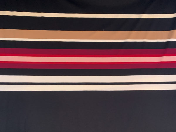 Designer Deadstock - Rayon/Nylon Double Knit - Black/Claret Stripe