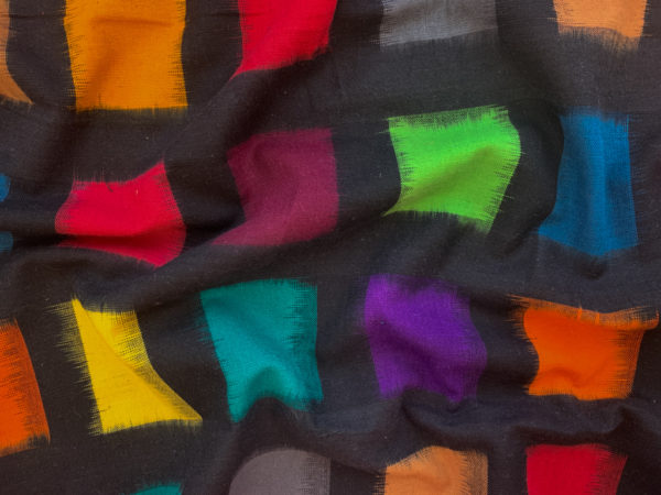 Handwoven Cotton Ikat - Rainbow Squares - Black