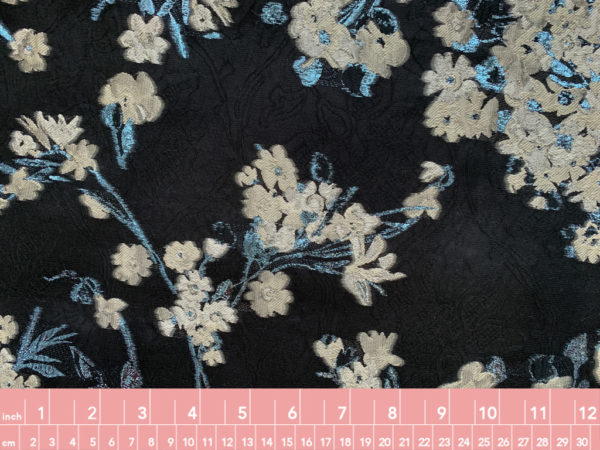 Designer Deadstock - Polyester Brocade - Black/Cream Floral