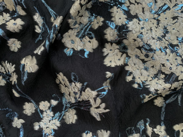 Designer Deadstock - Polyester Brocade - Black/Cream Floral