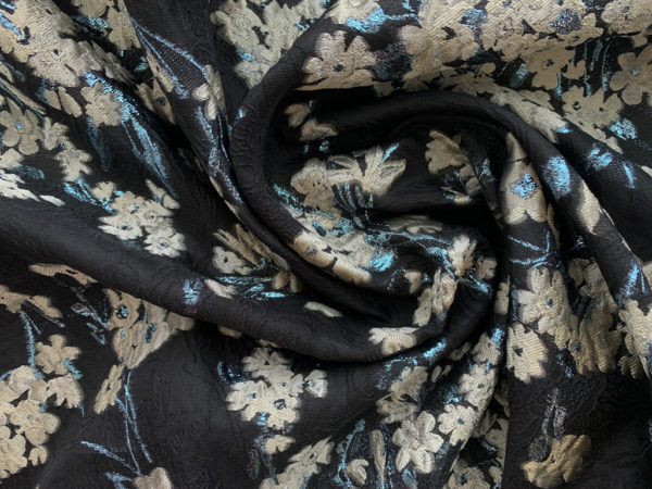 Designer Deadstock - Polyester Brocade - Black/Cream Floral