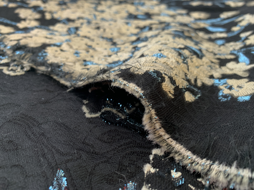 Designer Deadstock - Polyester Brocade - Black/Cream Floral ...