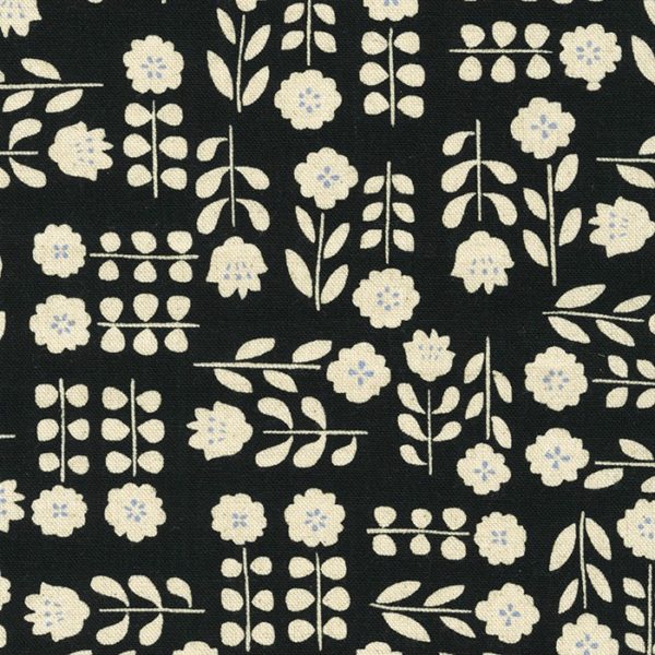 Cotton/Linen Canvas - Floral Grid - Black