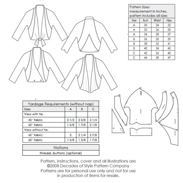 Decades of Style - 1930's Lily Jacket #3006