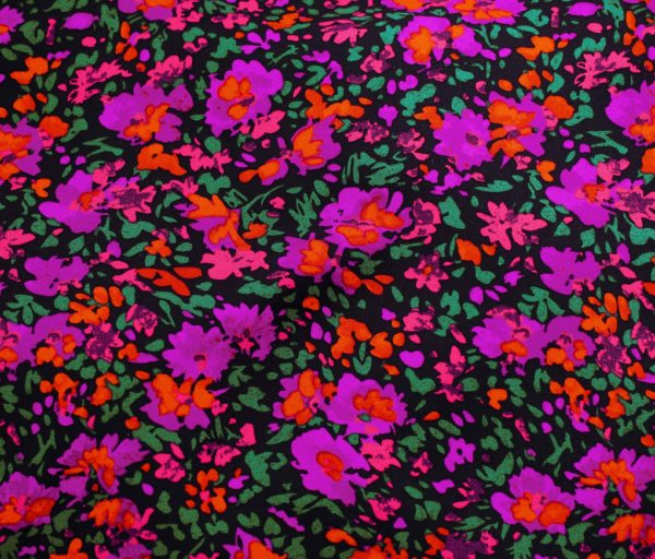 Viscose Crepe Print - Floral Meadow - Neon Magenta